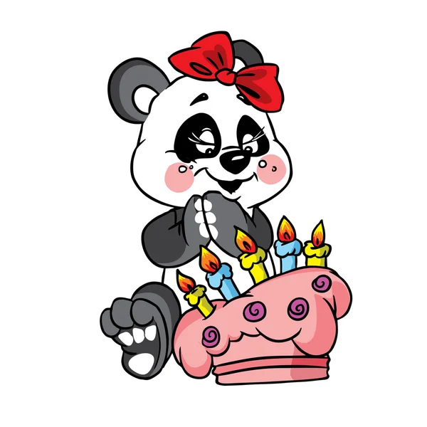 Happy panda birthday with cake — Stockvector